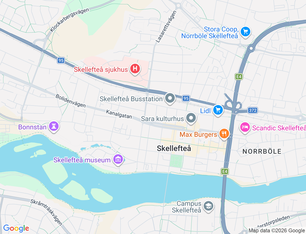 Karta över Kanalgatan 27B i 29 Skellefteå