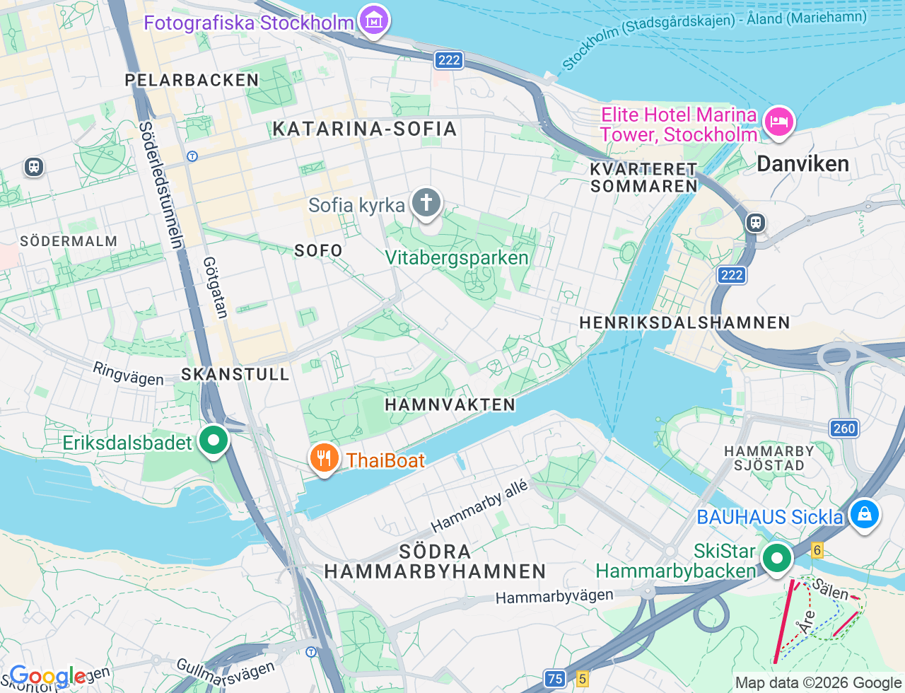 Karta över Katarina Bangata 75 i 42 Stockholm