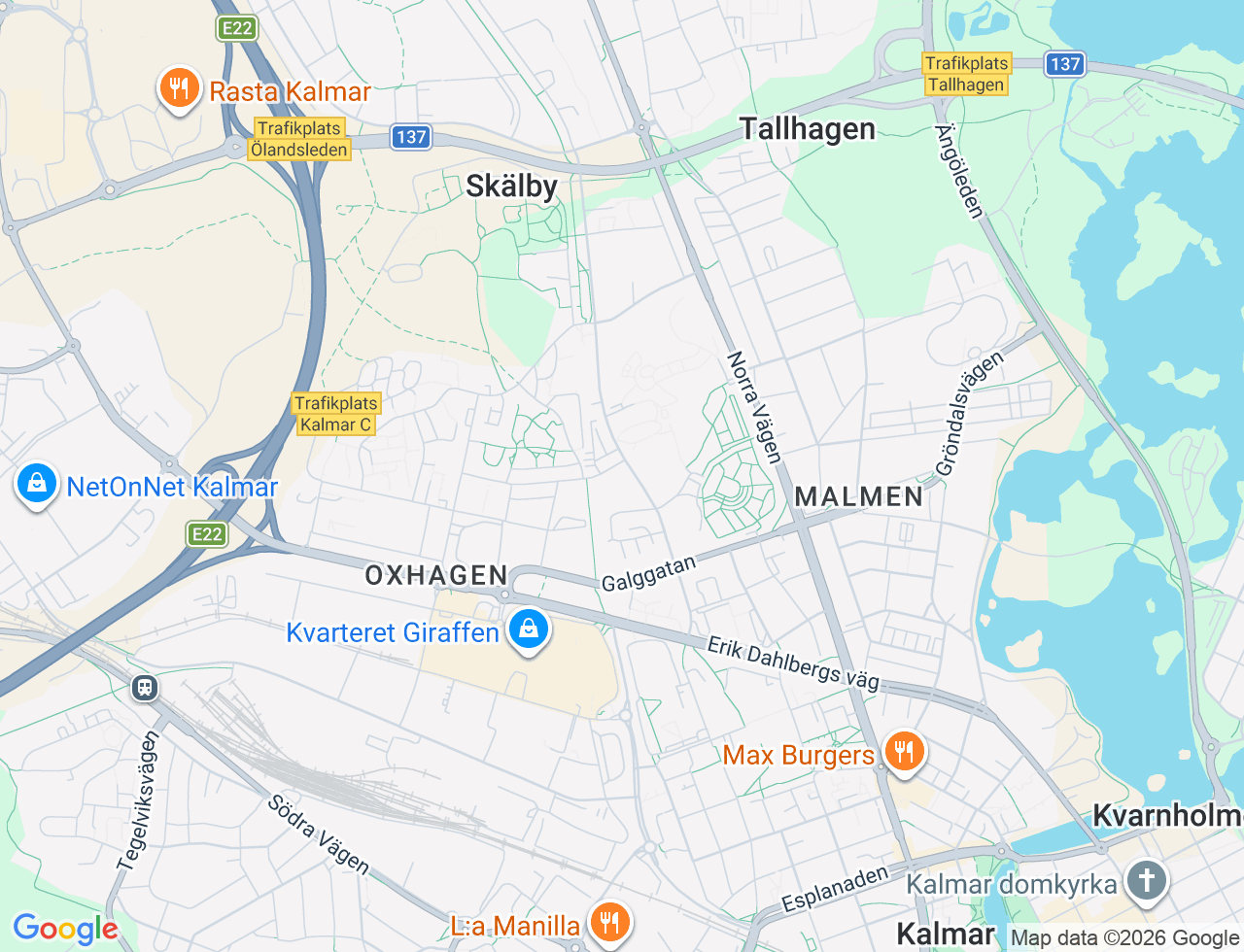 Karta över Kungsgårdsvägen 19A i 37 Kalmar