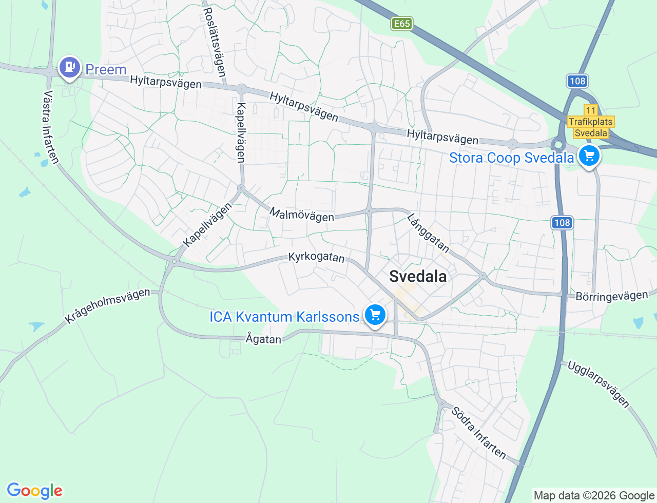 Karta över Kyrkogatan 36 i 42 Svedala