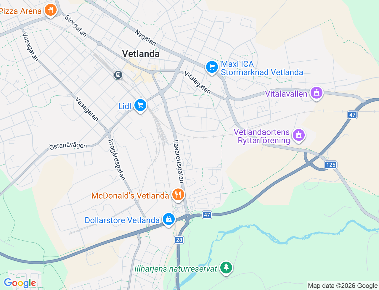 Karta över Lasarettsgatan 31B i 40 Vetlanda