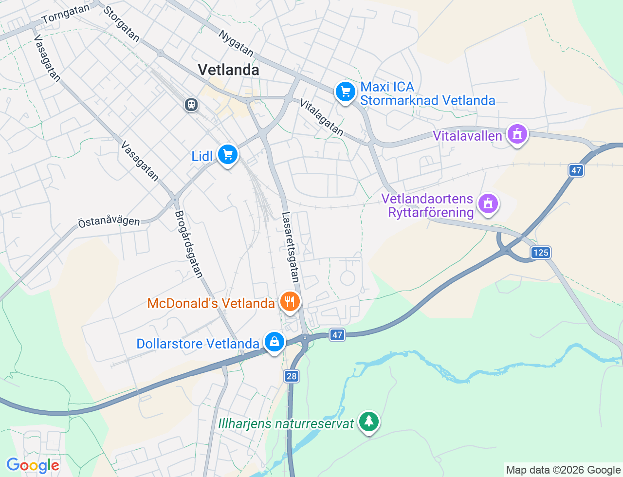 Karta över Lasarettsgatan 35A i 40 Vetlanda