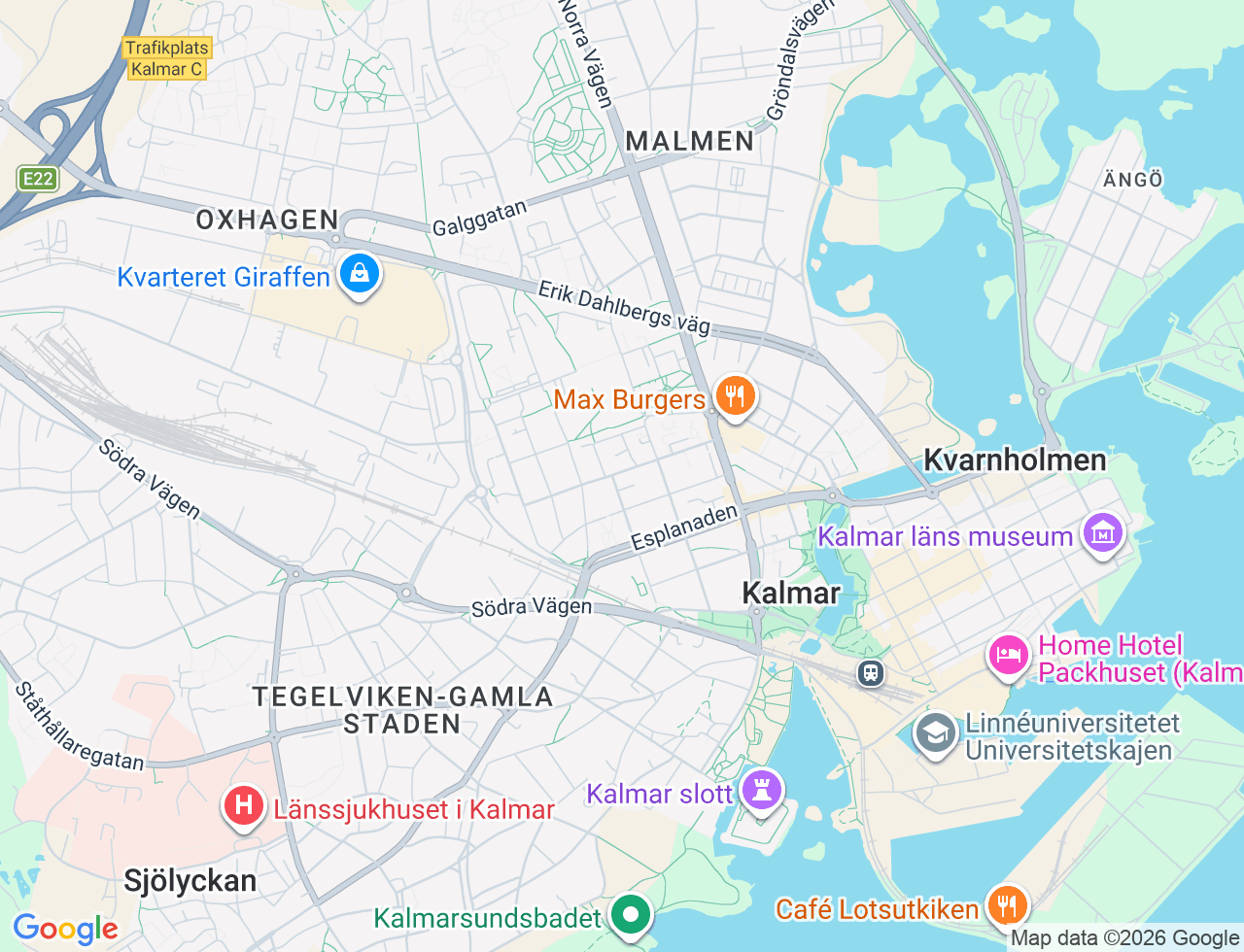 Karta över Linnégatan 16C i 34 Kalmar
