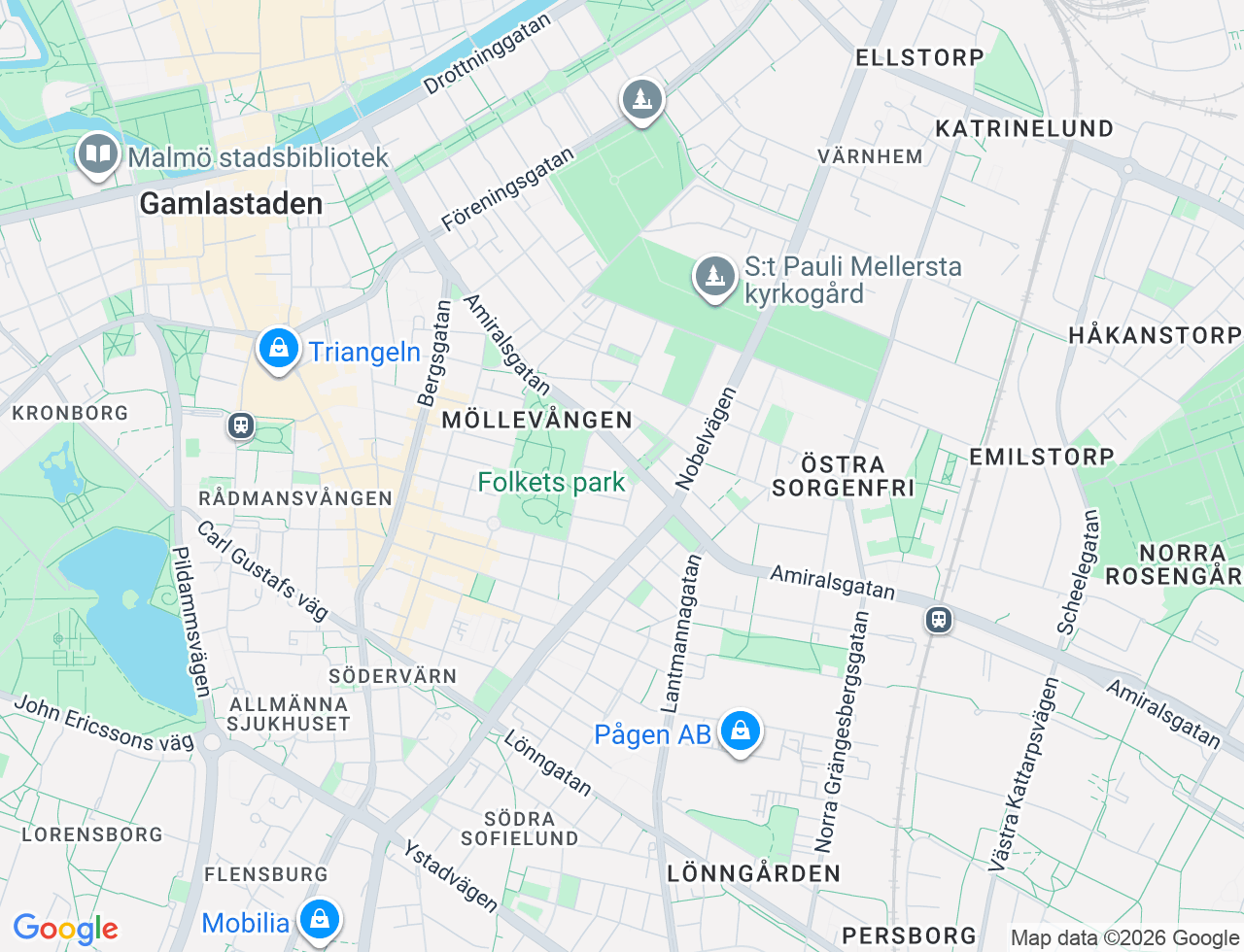 Karta över Listergatan 9B i 36 Malmö