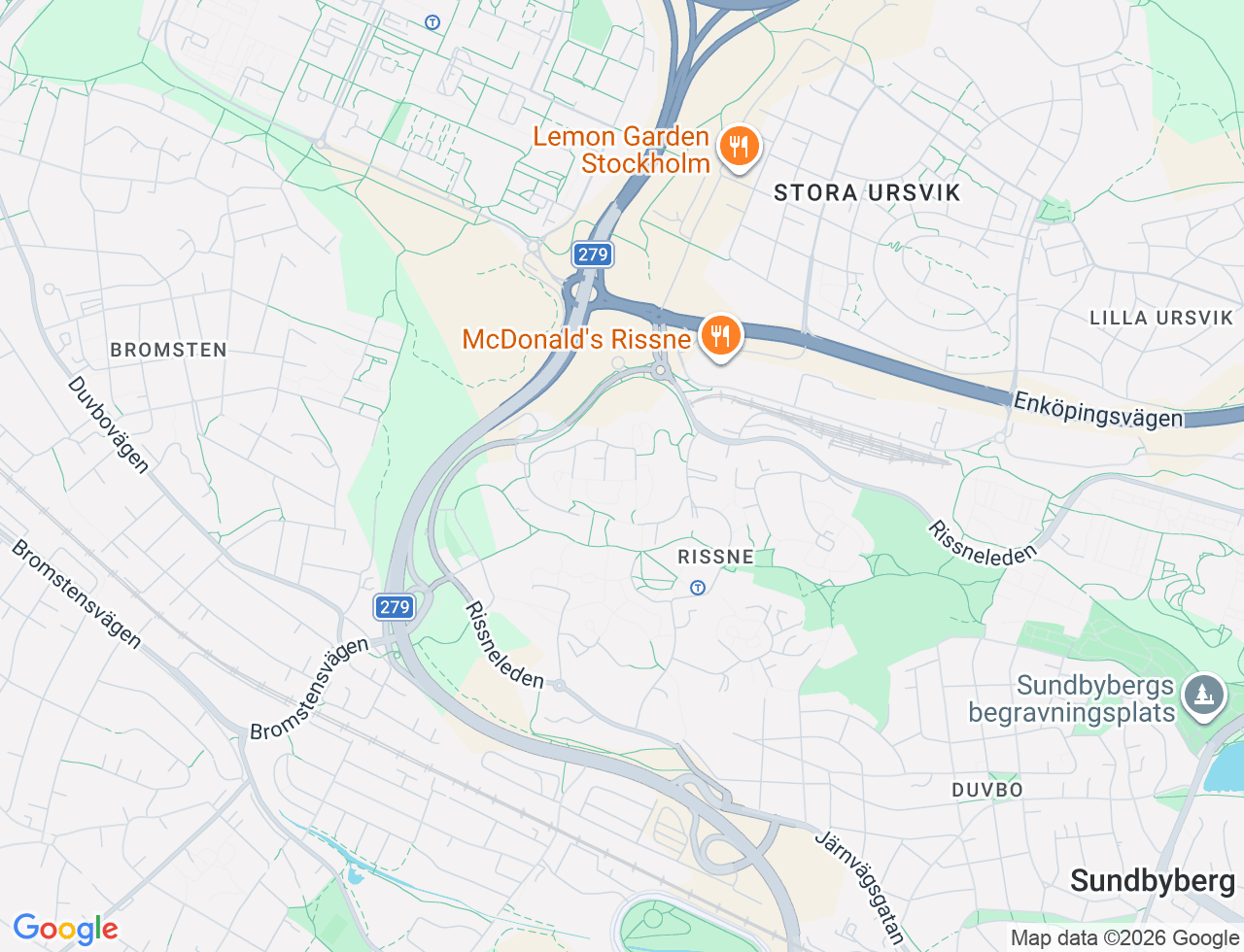 Karta över Mjölnerbacken 46A i 48 Sundbyberg