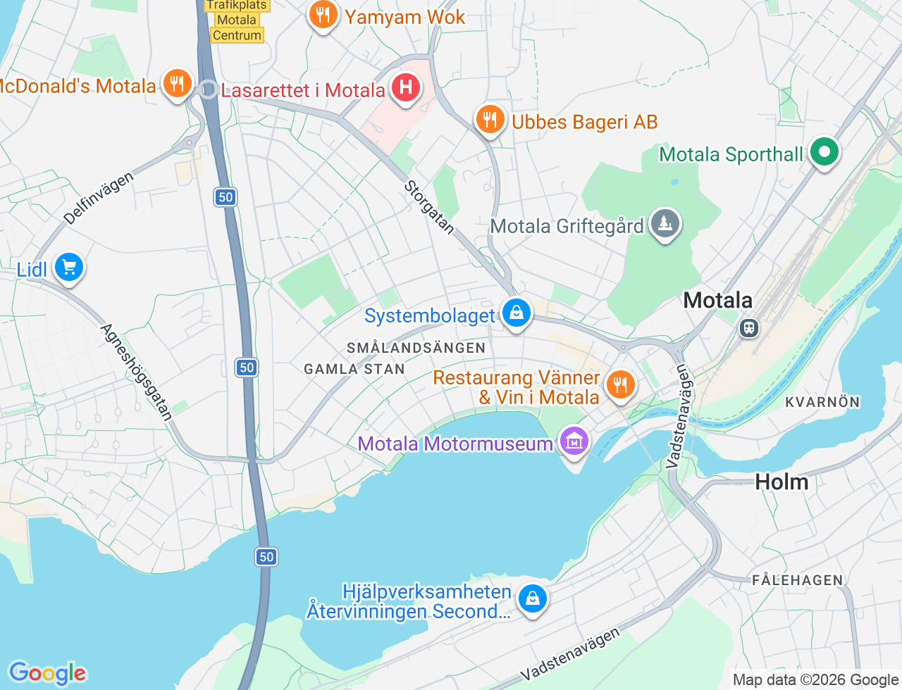 Karta över Nedre Borgmästaregatan 7 i 26 Motala