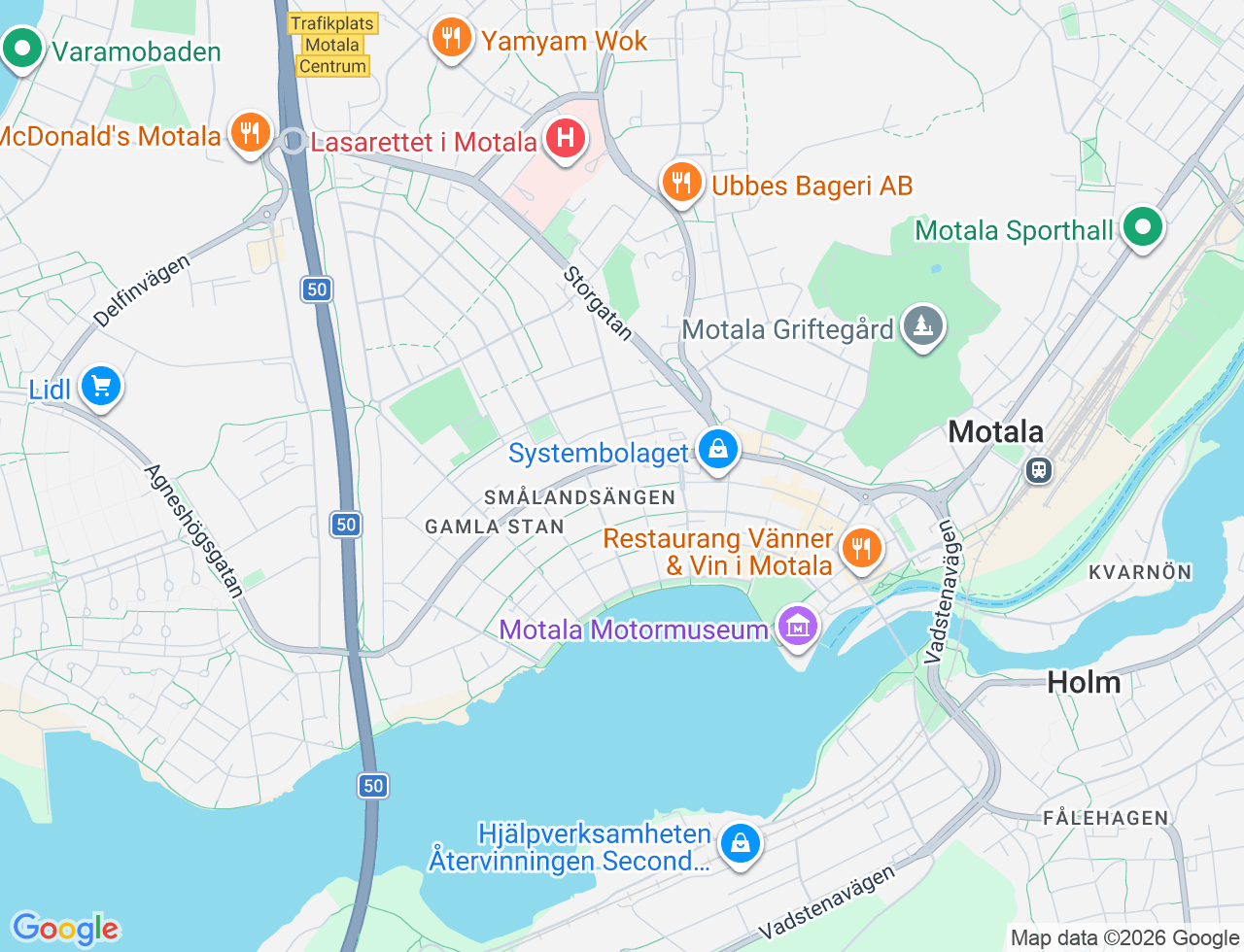 Karta över Nedre Borgmästaregatan 9 i 26 Motala