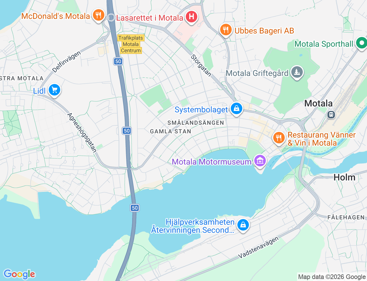 Karta över Nedre Kaptensgatan 8 i 27 Motala