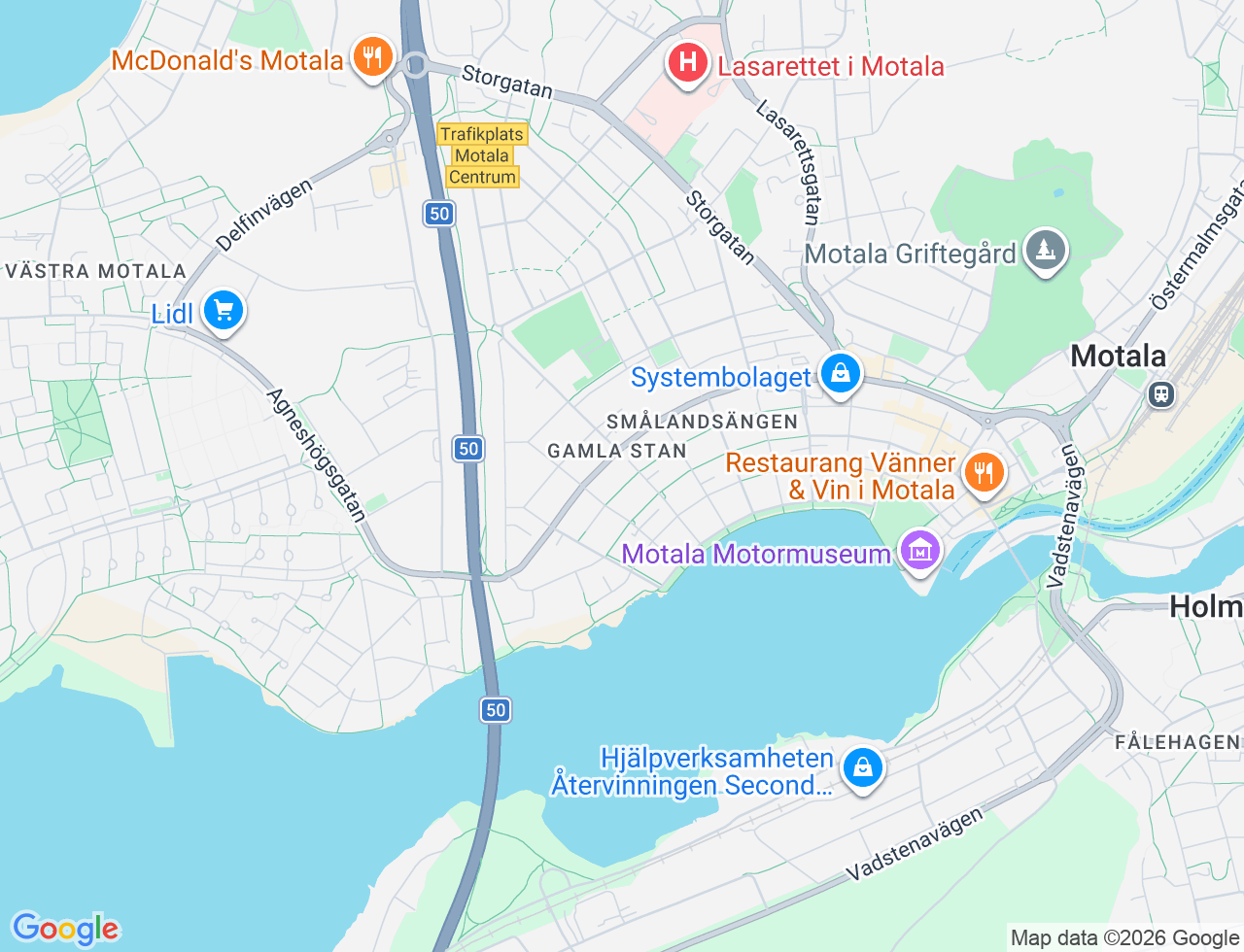 Karta över Nedre Kaptensgatan 9 i 27 Motala