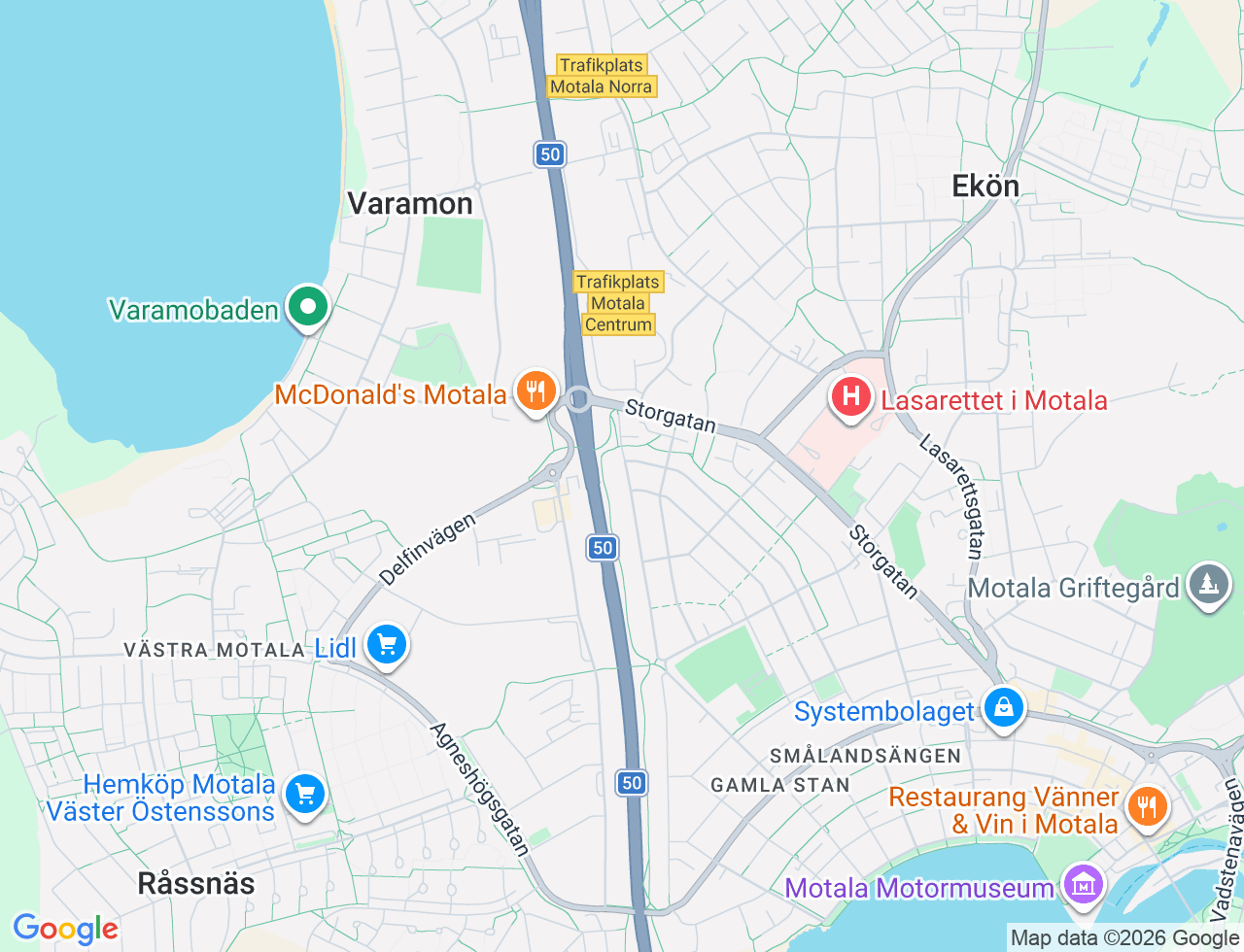 Karta över Norra Herrgårdsgatan 63B i 32 Motala