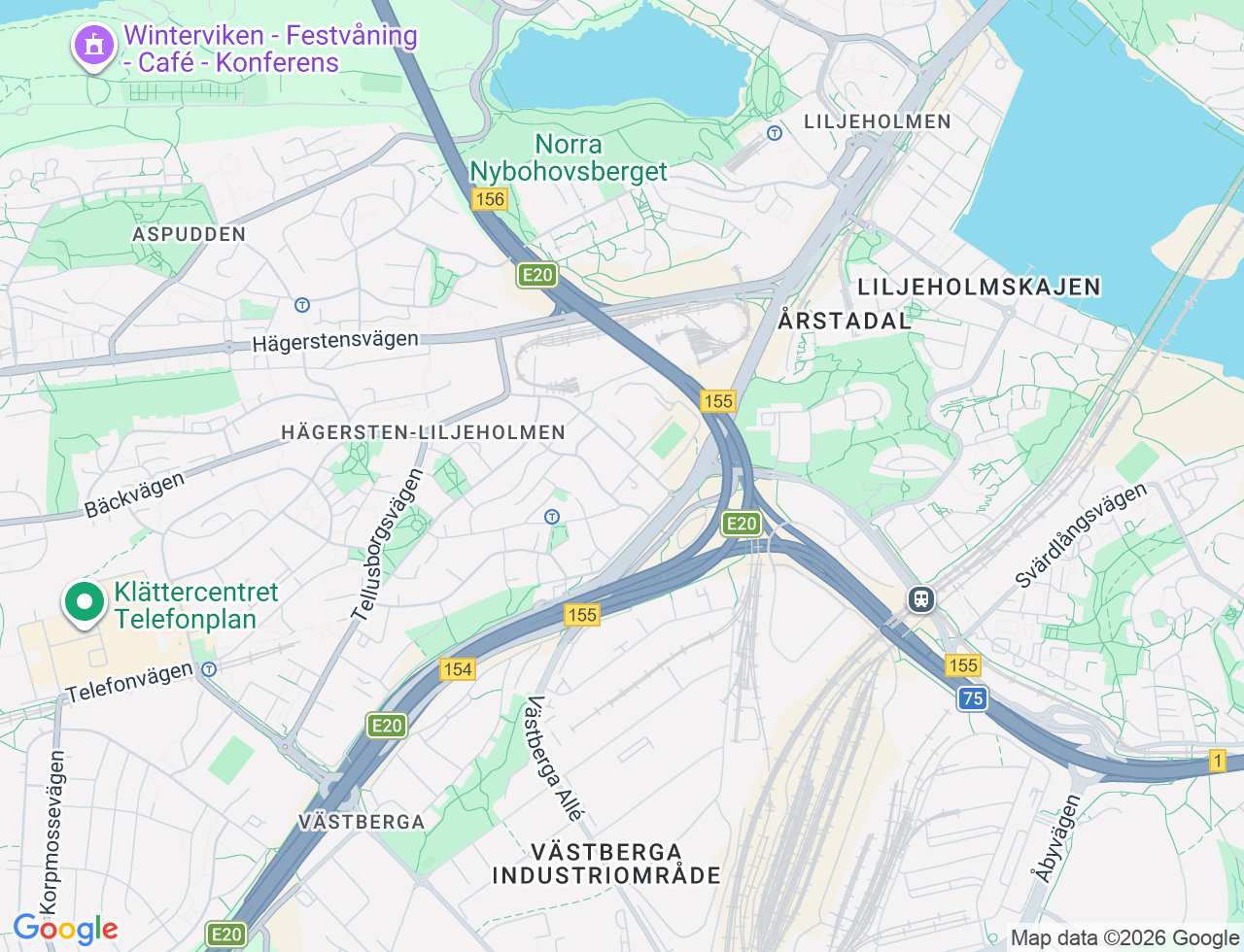 Karta över Nybodagatan 3 i 32 Hägersten