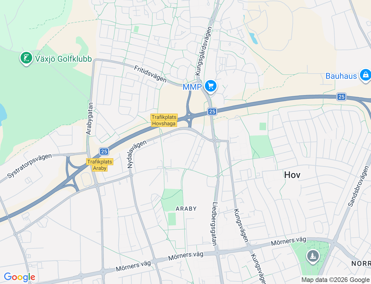 Karta över Nydalavägen 46A i 48 Växjö