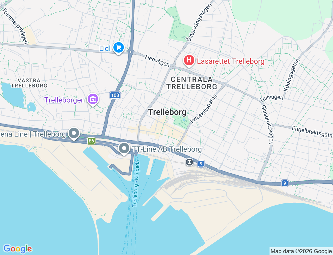 Karta över Nygatan 32 i 43 Trelleborg