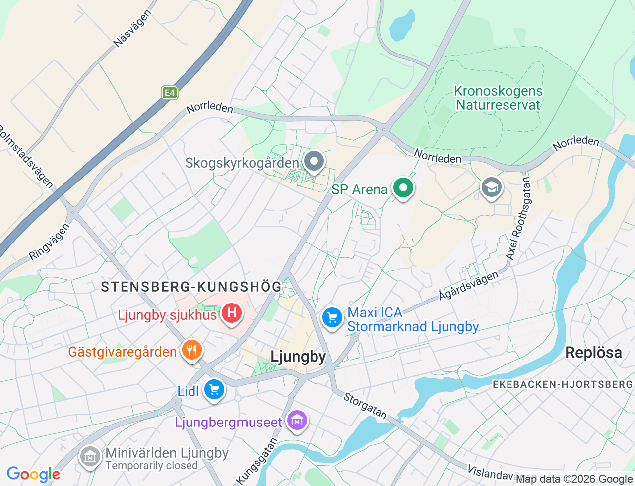 Karta över Olstorpsgatan 14A i 36 Ljungby