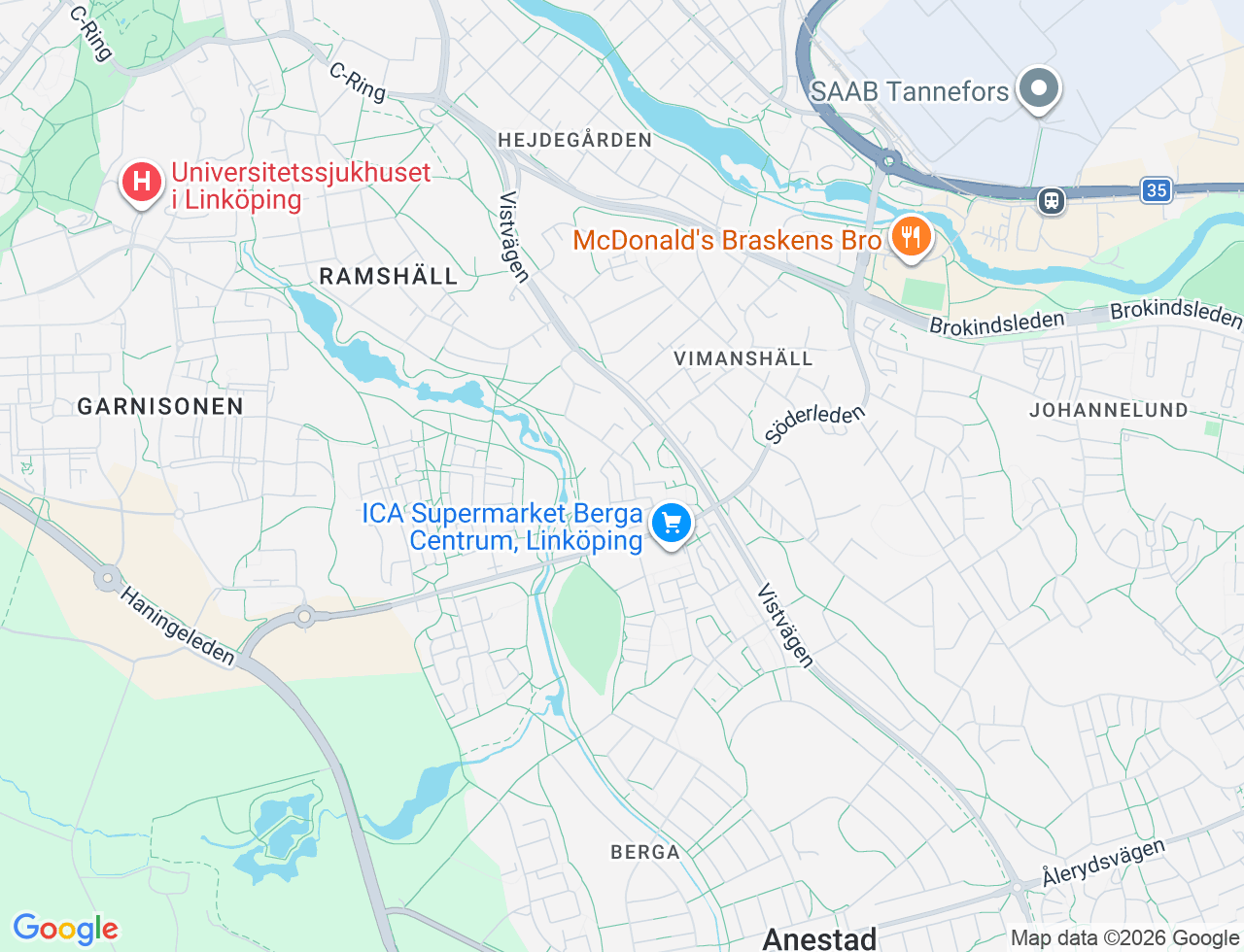 Karta över Prästbolsgatan 36 i 33 Linköping
