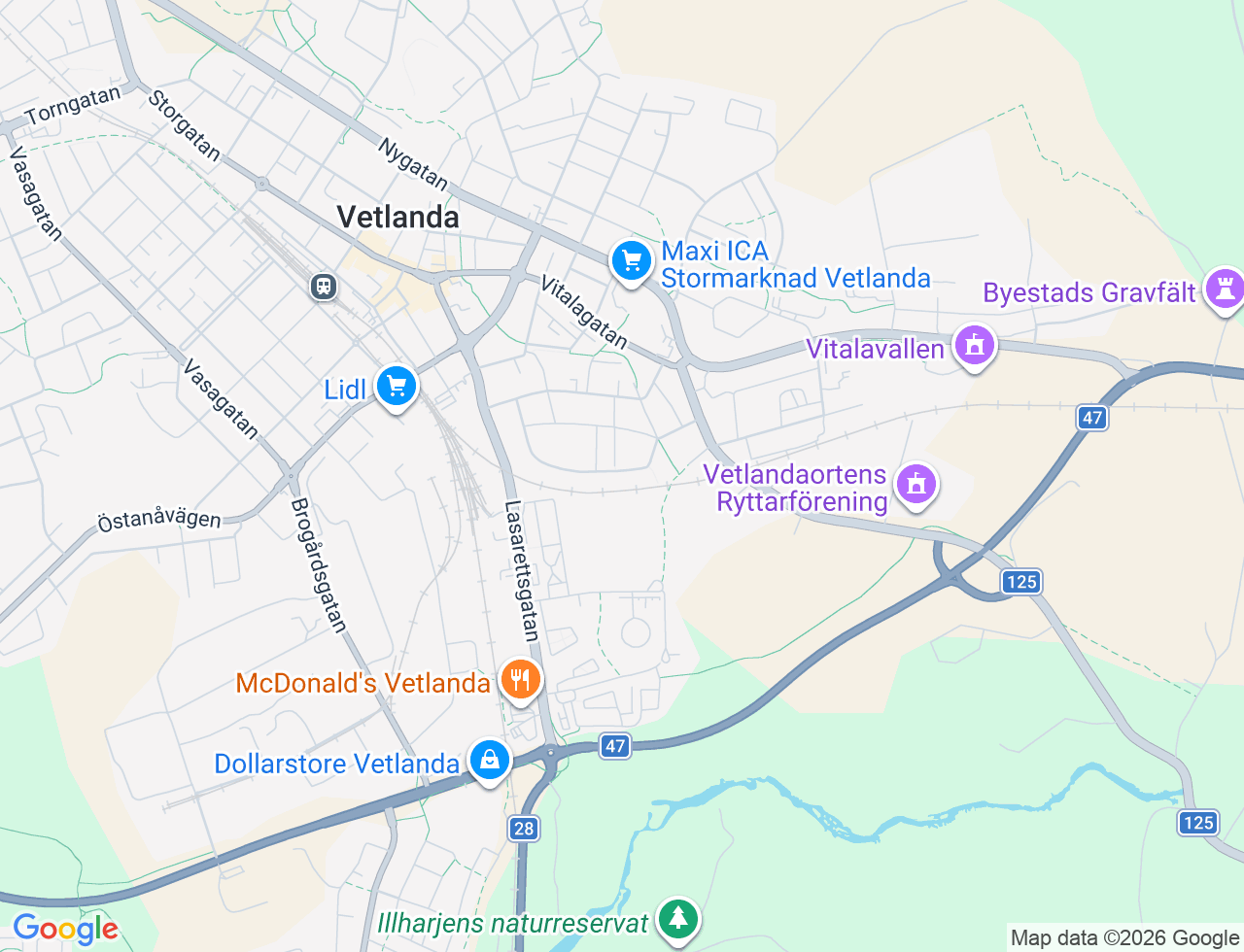 Karta över Ringvägen 26 i 32 Vetlanda