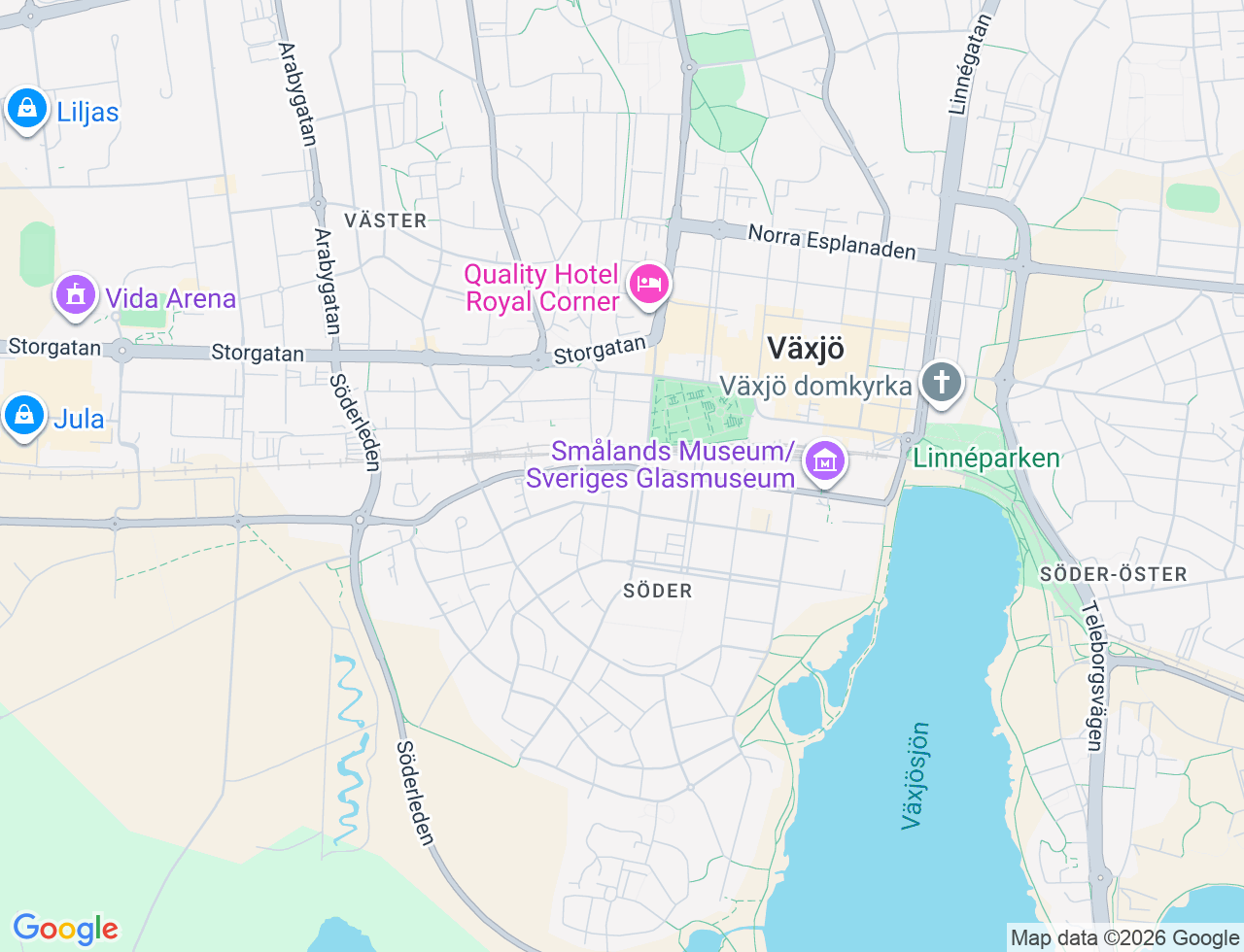 Karta över Södra Järnvägsgatan 25 i 34 Växjö