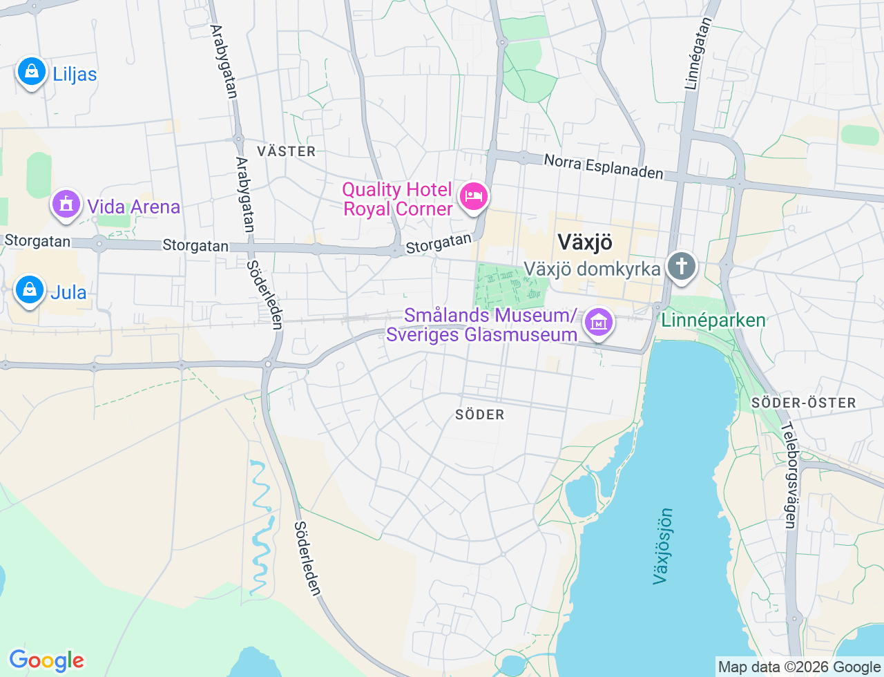 Karta över Södra Järnvägsgatan 29 i 34 Växjö