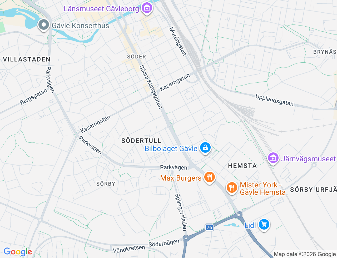 Karta över Södra Kungsgatan 52A i 55 Gävle