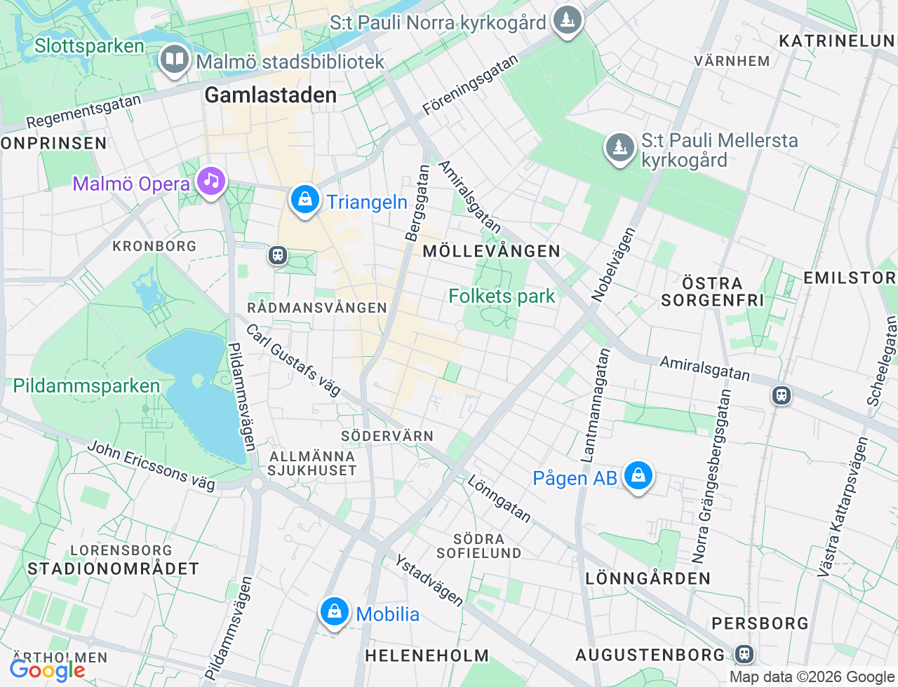 Karta över Södra Parkgatan 33 i 22 Malmö