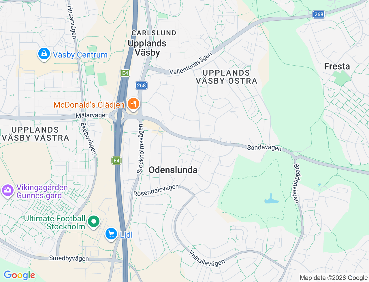 Karta över Sandavägen 18A i 63 Upplands Väsby