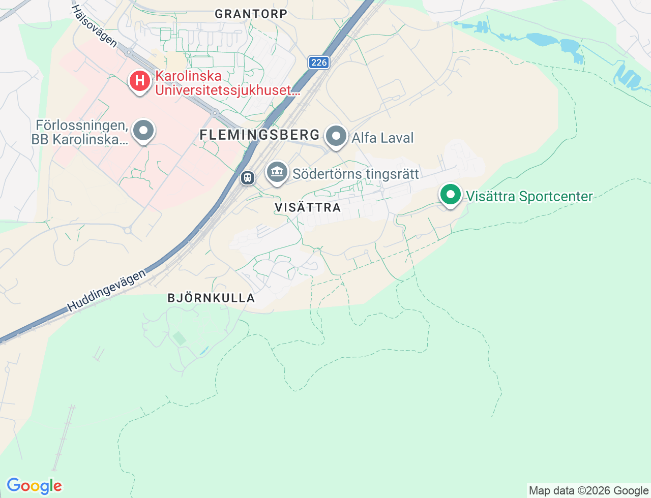 Karta över Småbrukets Backe 42 i 58 Huddinge