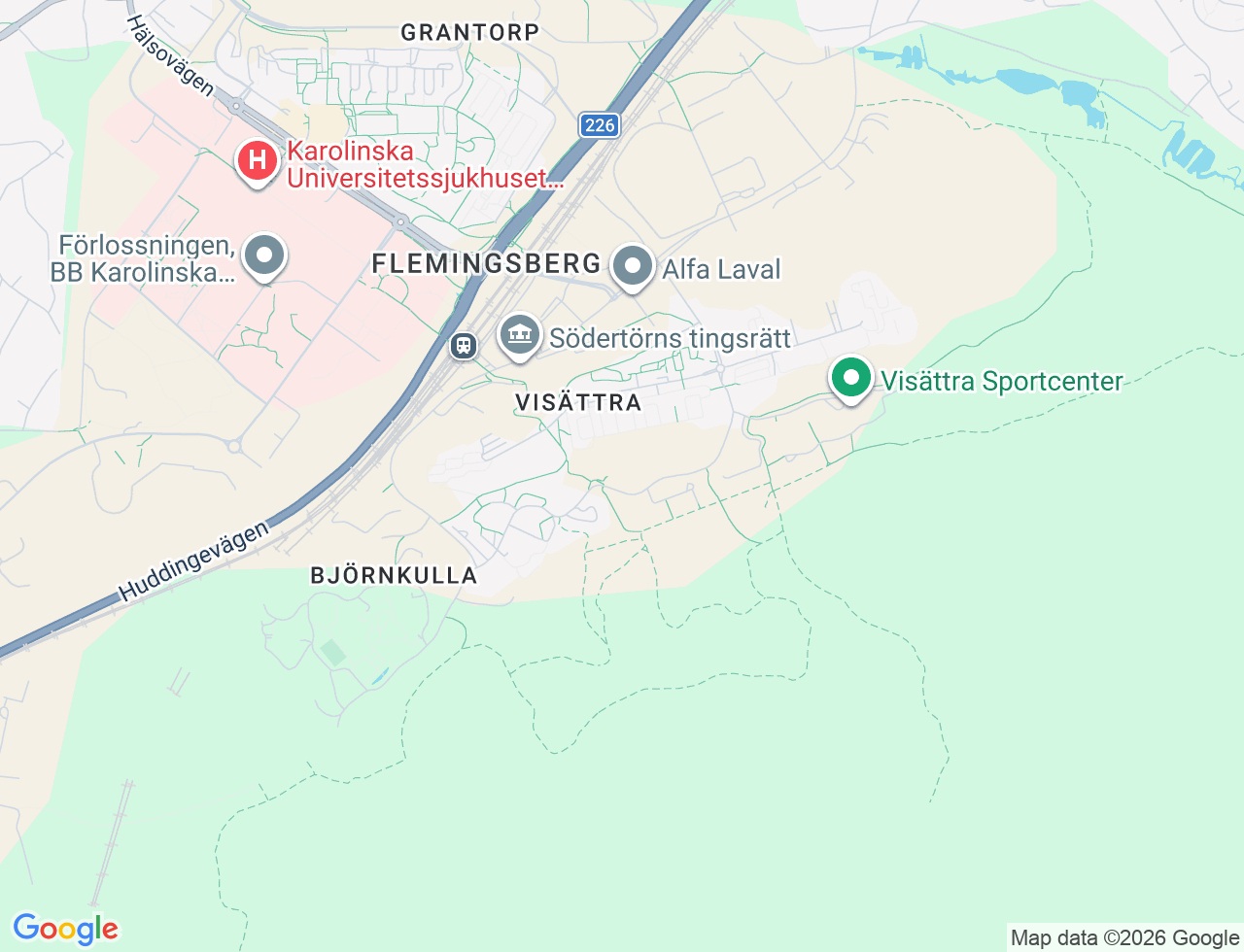 Karta över Småbrukets Backe 50 i 58 Huddinge