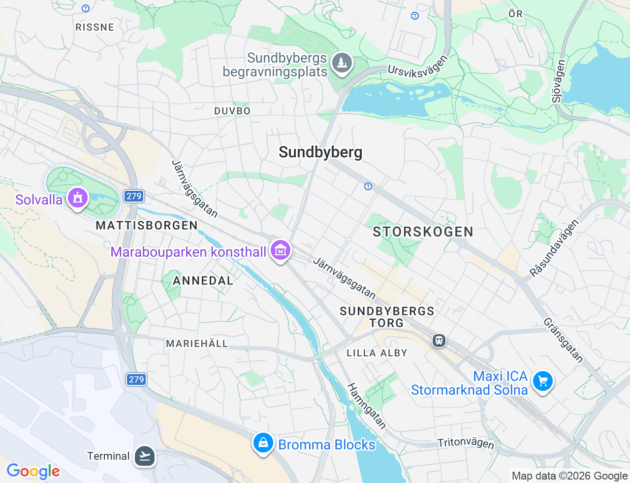 Karta över Starrbäcksgatan 3 i 74 Sundbyberg
