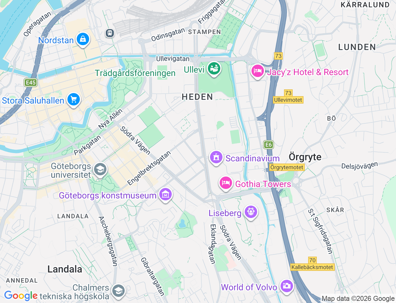 Karta över Sten Sturegatan 44 i 52 Göteborg