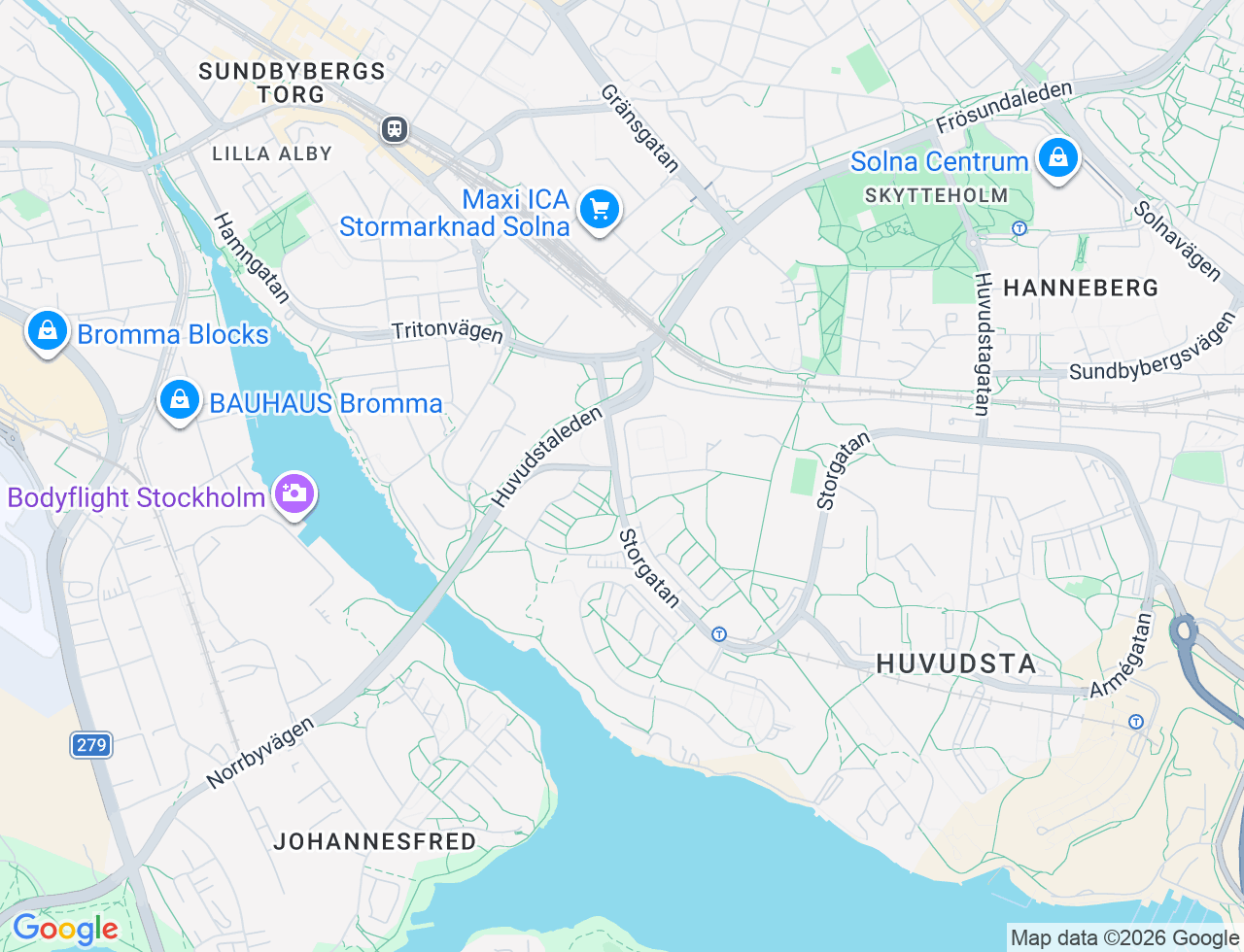 Karta över Storgatan 104B i 55 Solna