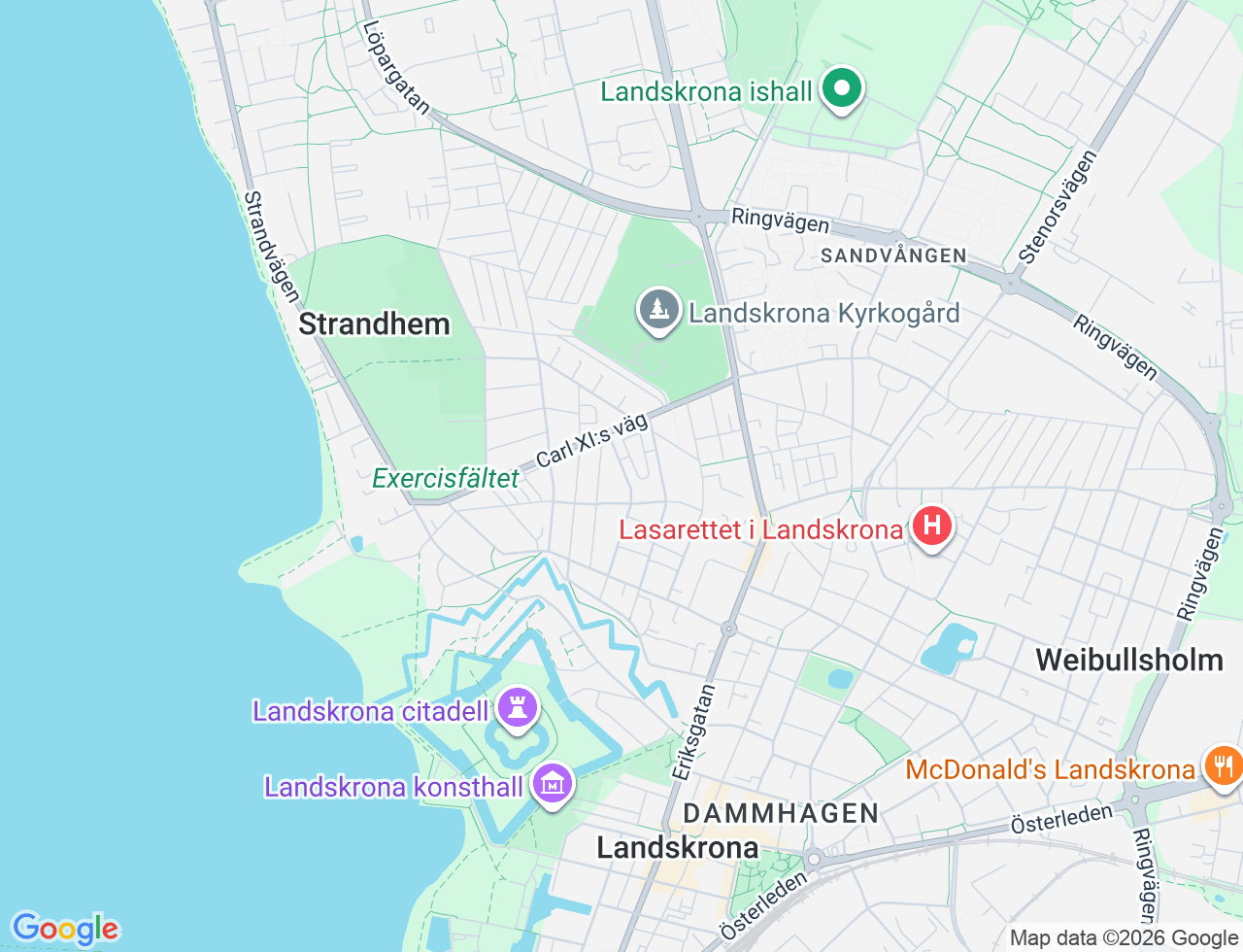 Karta över Timmermansgatan 33 i 38 Landskrona