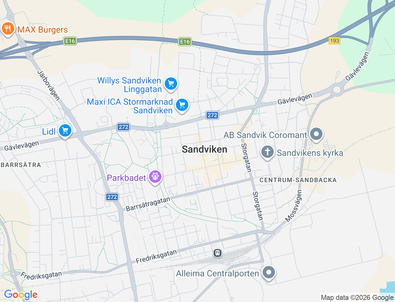Karta över Torggatan 1B i 39 Sandviken