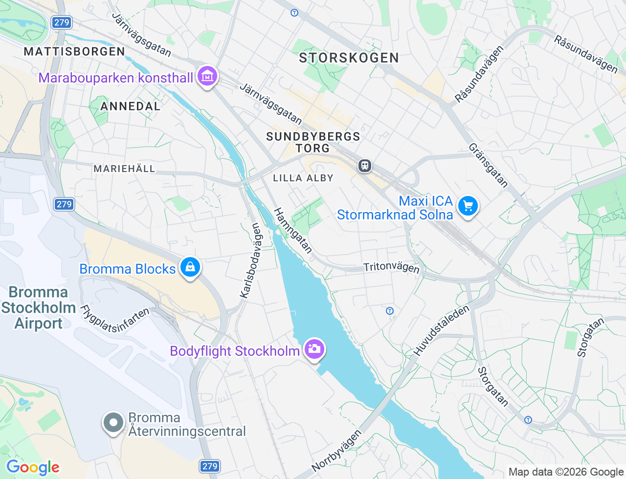 Karta över Trädgårdsgatan 28 i 38 Sundbyberg