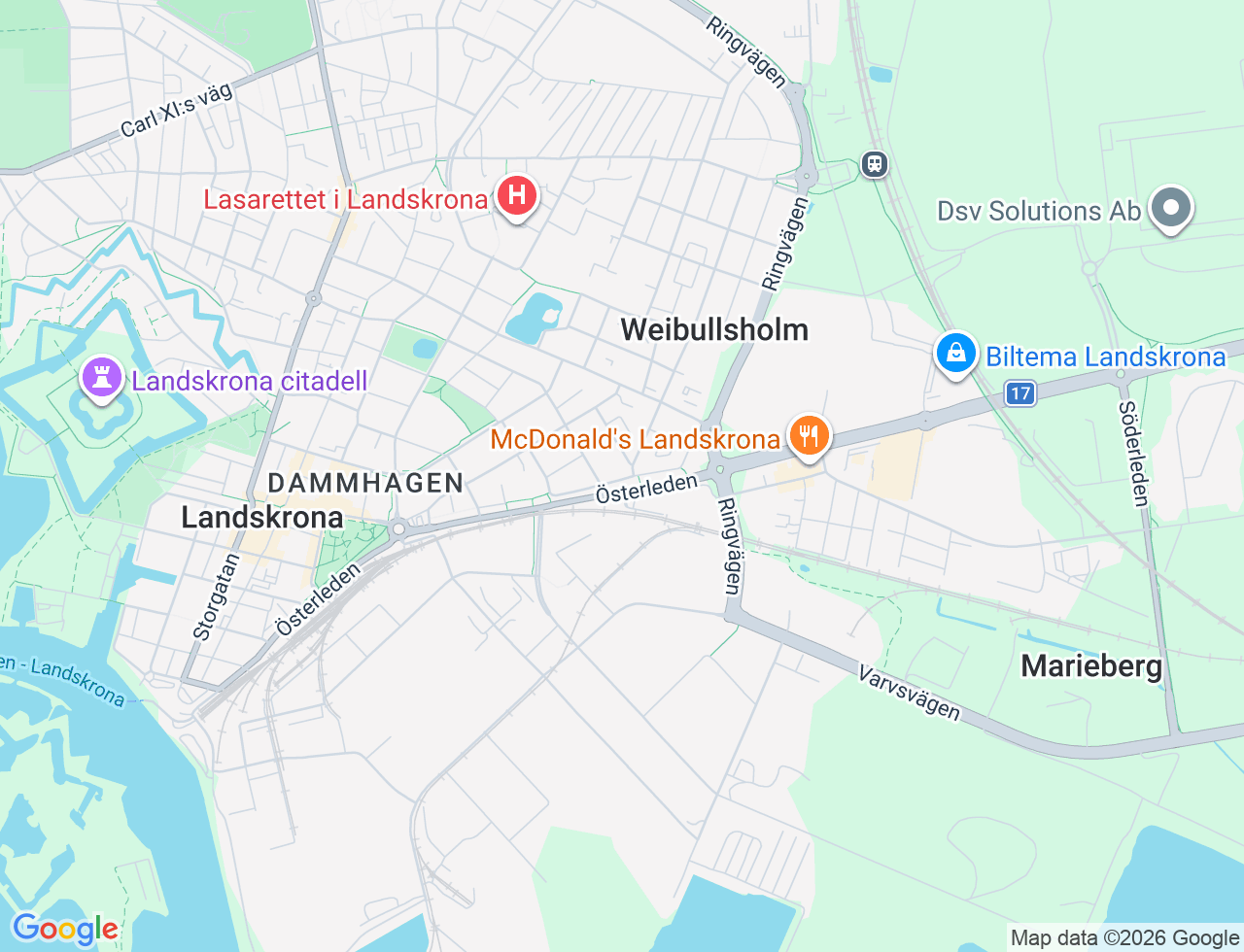 Karta över Tranchellsgatan 105 i 35 Landskrona