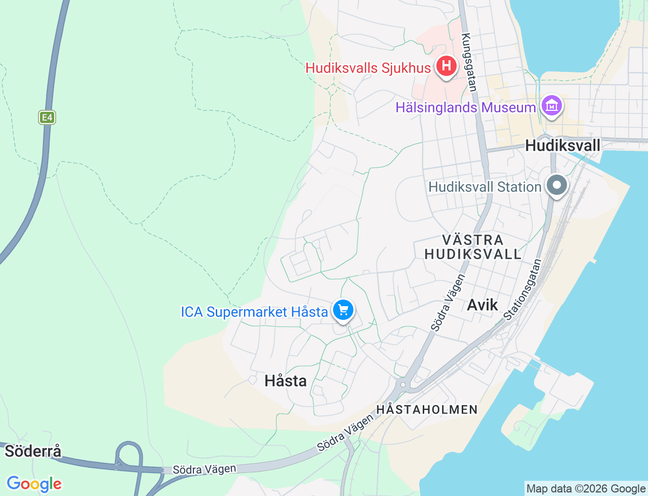Karta över Vänortsvägen 25 i 41 Hudiksvall