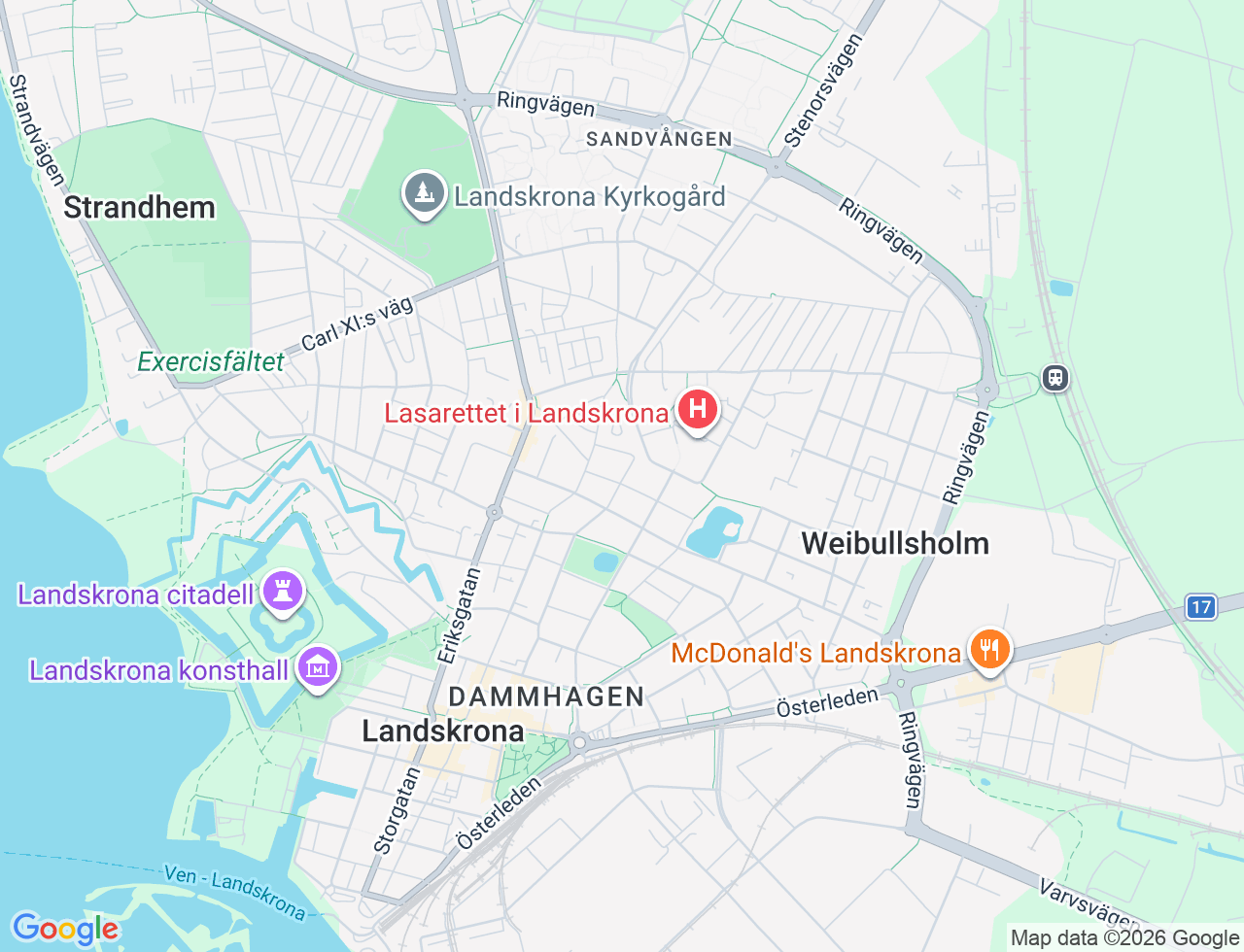 Karta över Vasagatan 15A i 36 Landskrona