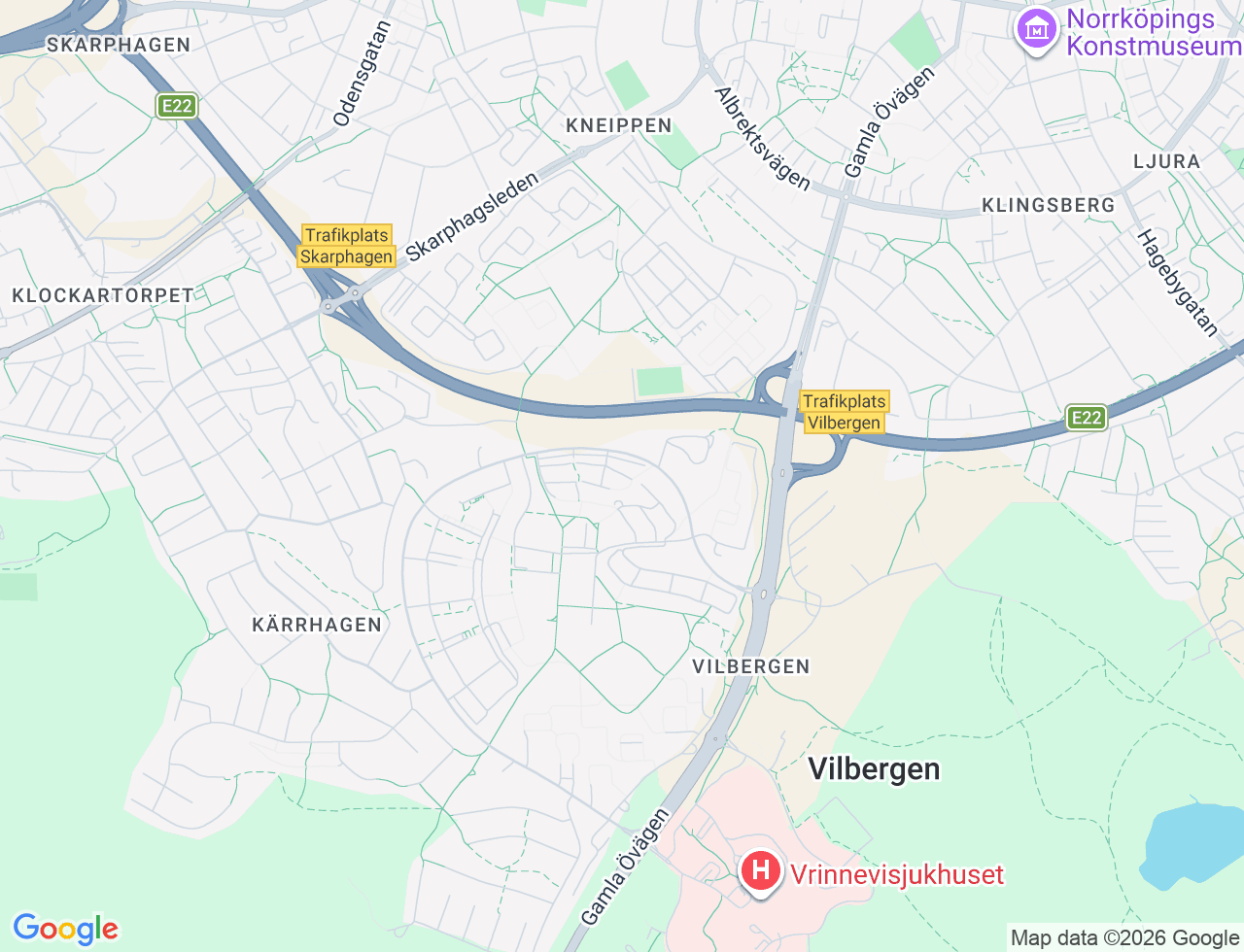 Karta över Vilbergsgatan 59 i 57 Norrköping