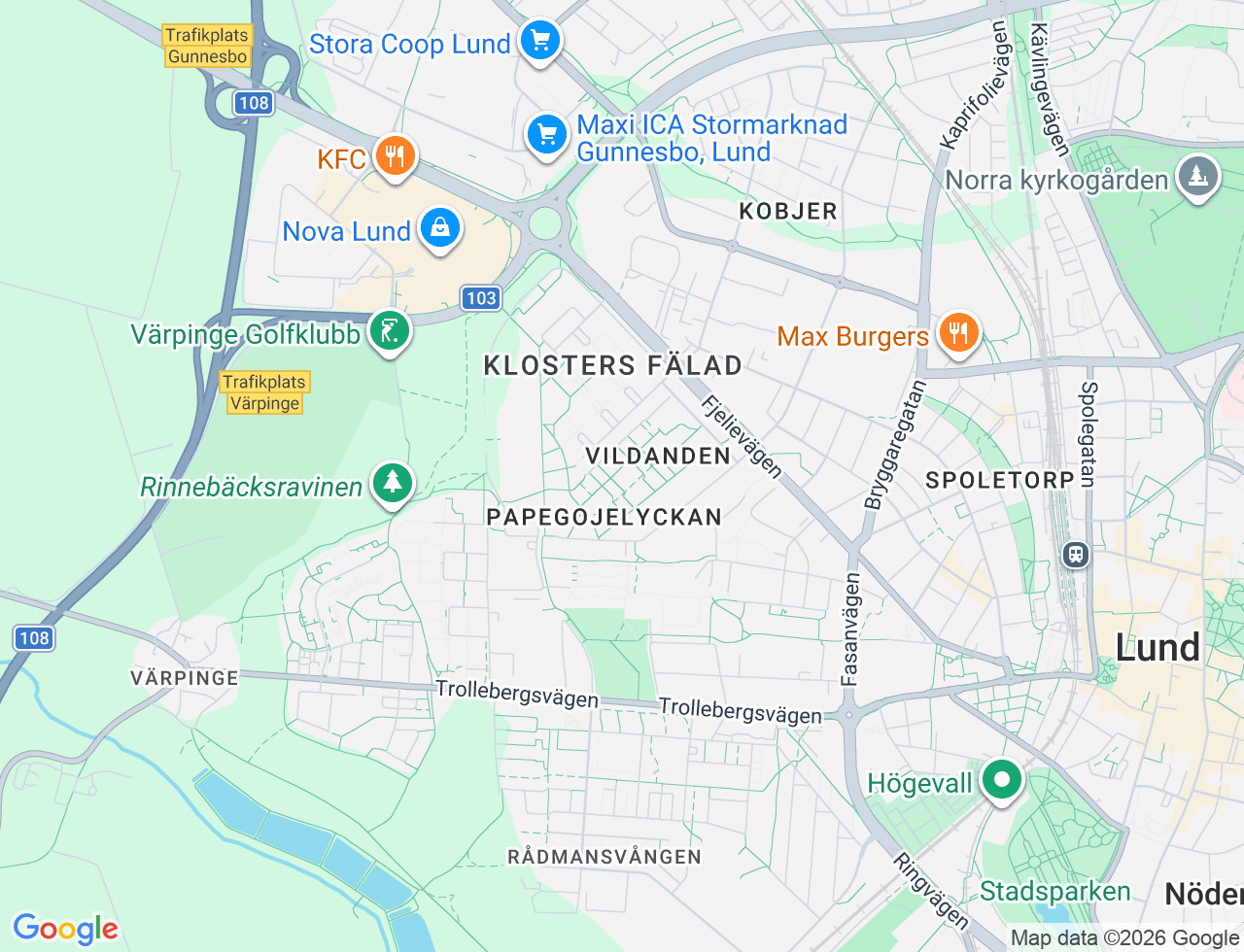 Karta över Vildandsvägen 16F i 34 Lund
