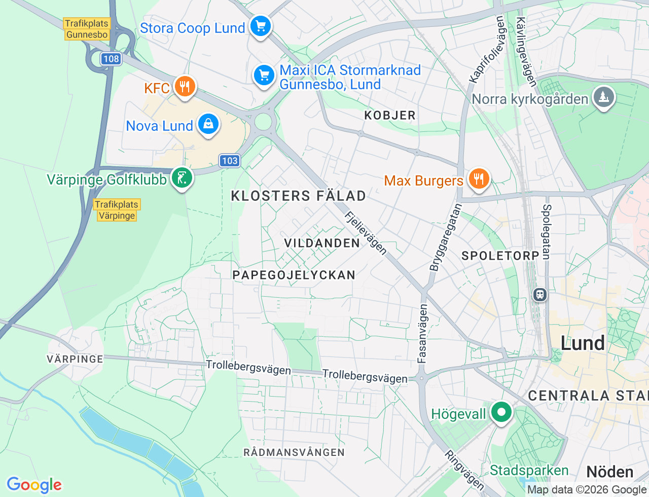 Karta över Vildandsvägen 32D i 34 Lund