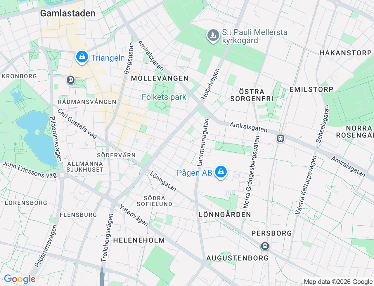 Karta över Ystadsgatan 43B i 44 Malmö