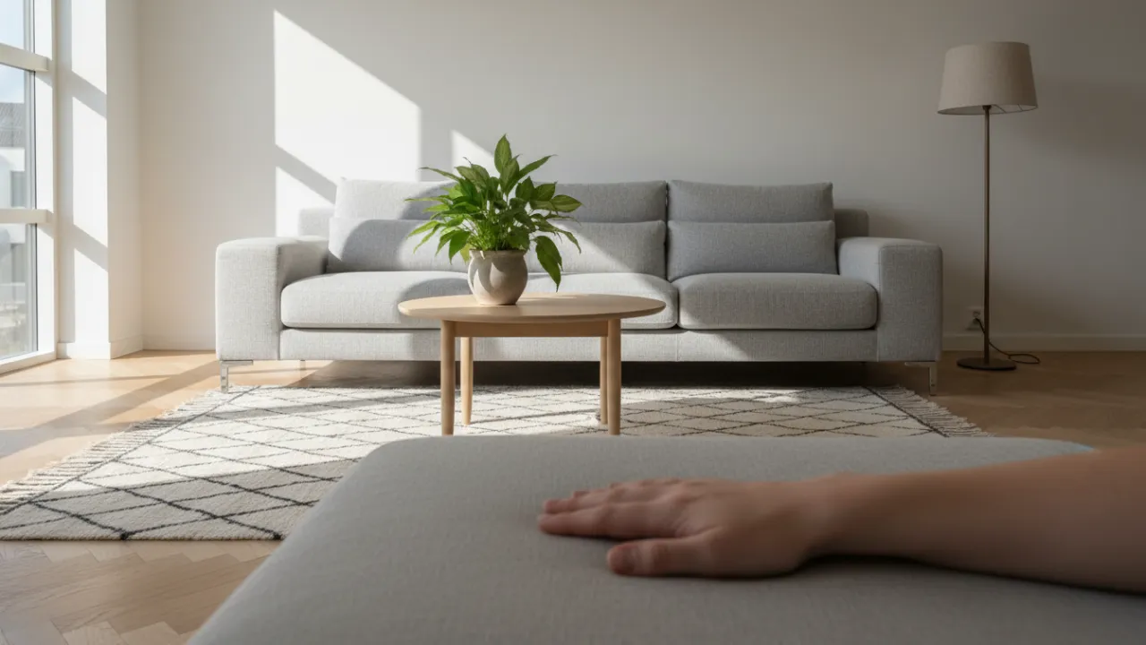 En ren och fräsch tygsoffa i ett skandinaviskt vardagsrum.