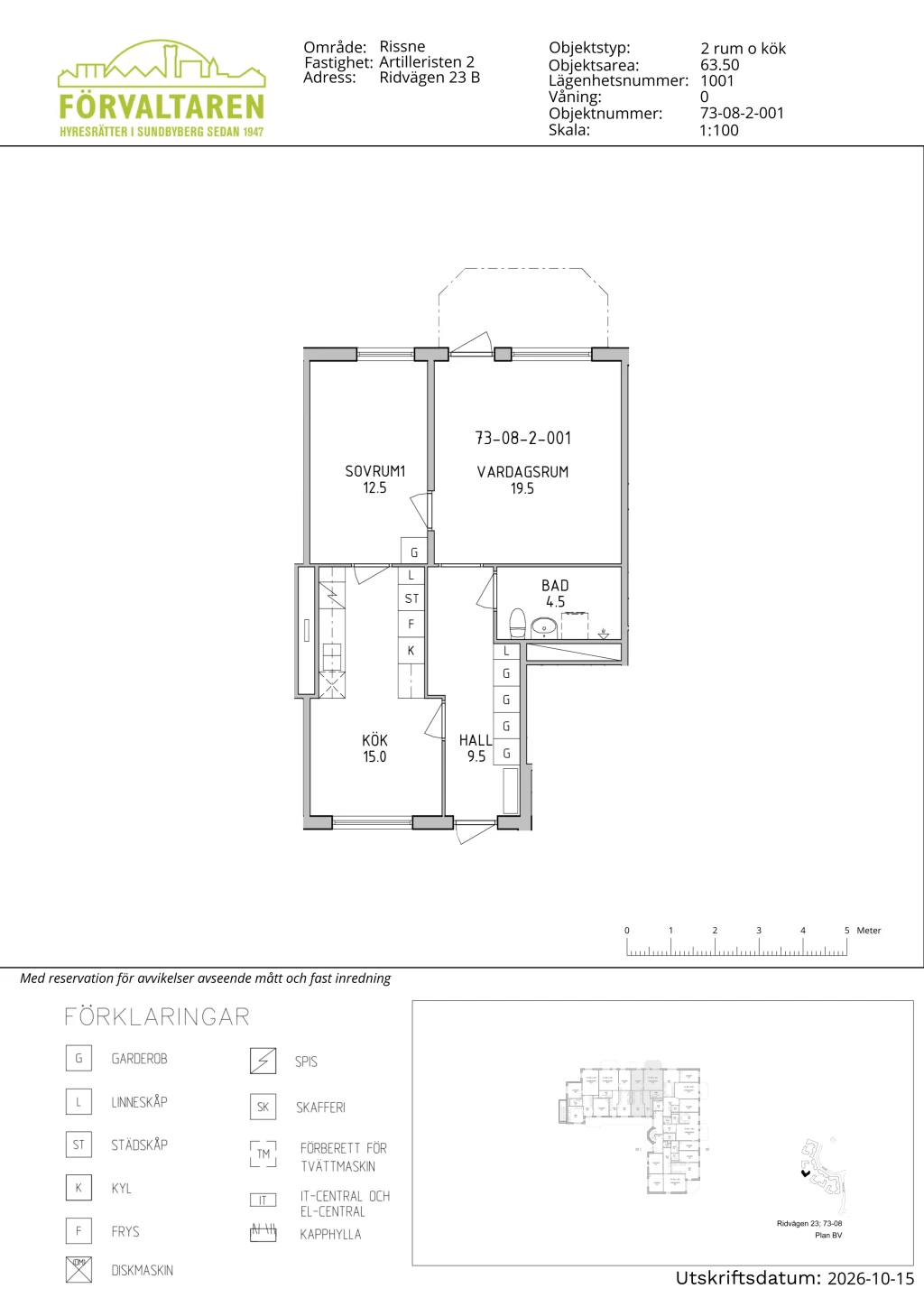 Planritning, Ridvägen 23B