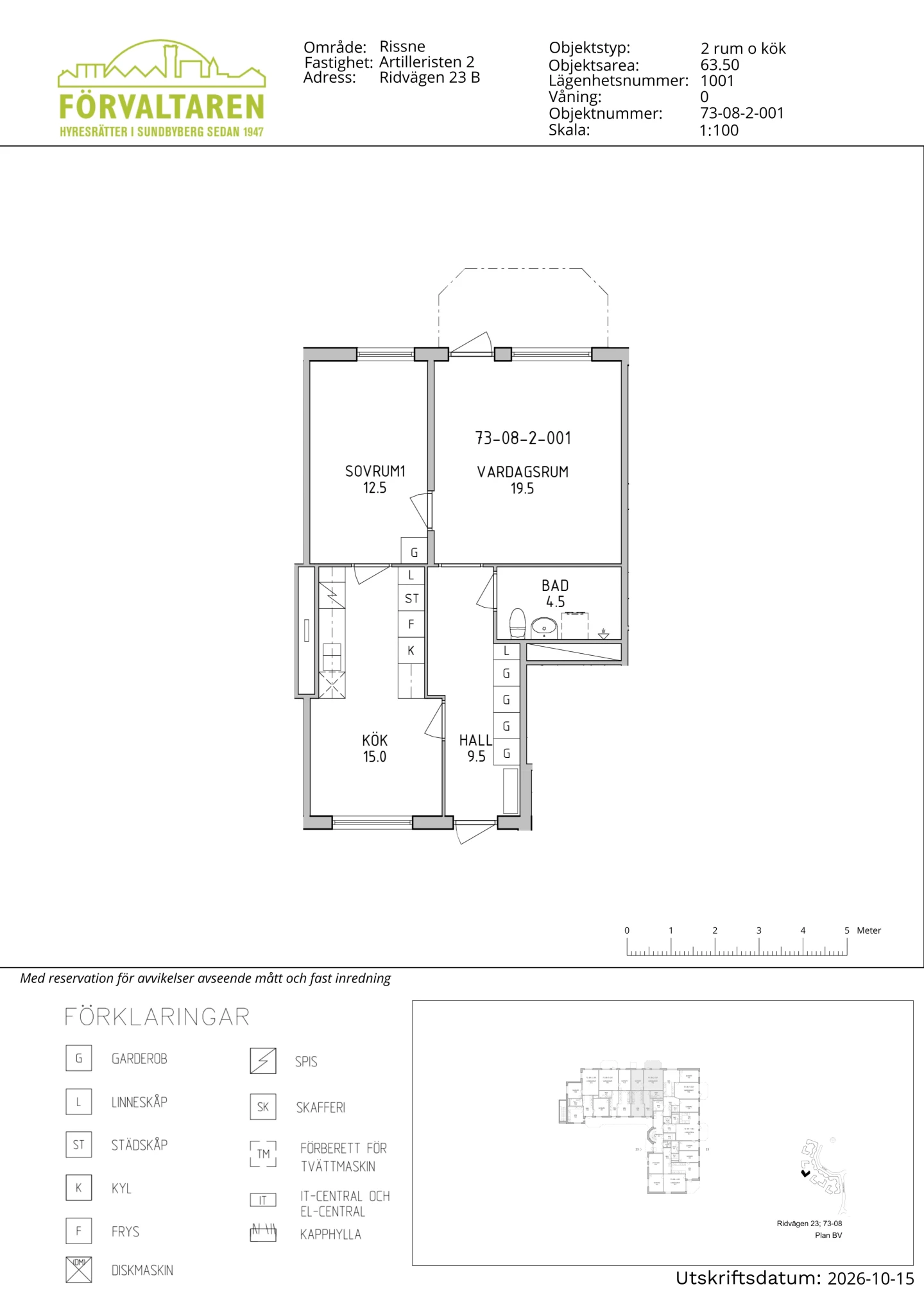 Planritning, Ridvägen 23B