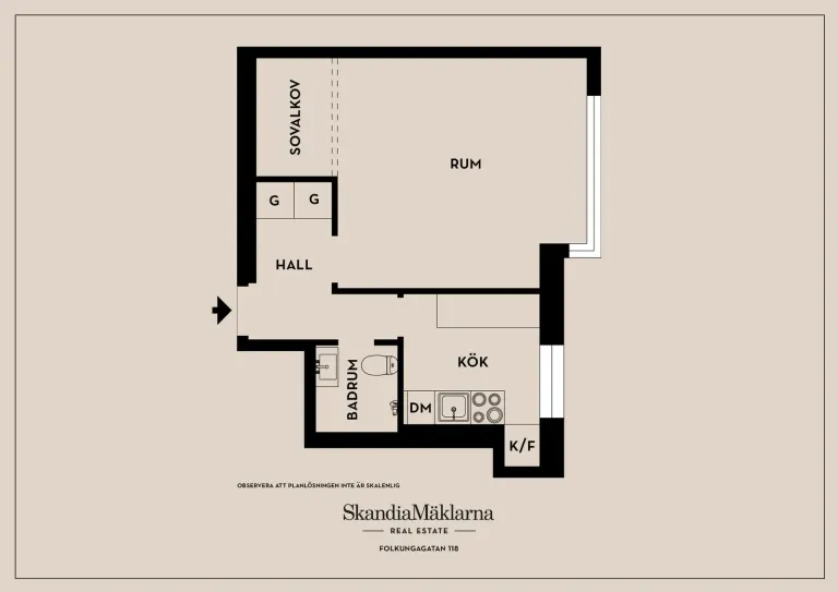 Bostadsrätt med 1 rum på Folkungagatan 118 i Stockholm