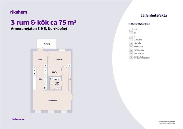 Hyresrätt med 3 rum på Armeraregatan 3 i Norrköping, bild 2 av 2