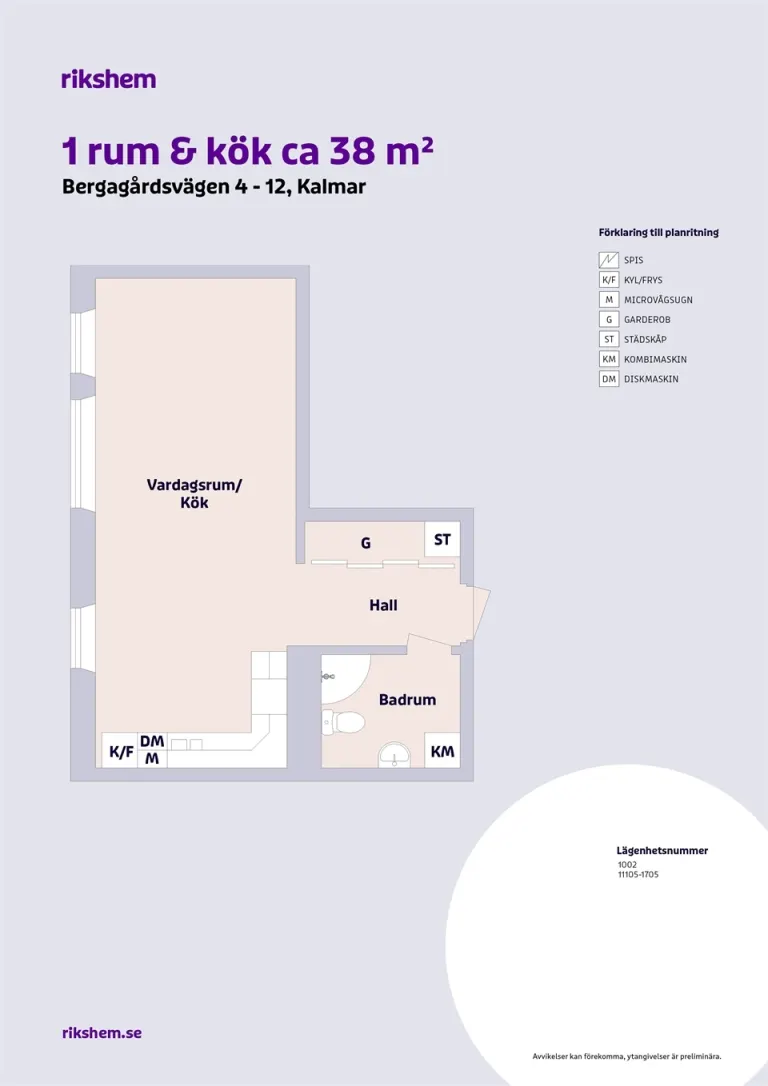 Hyresrätt med 1 rum på Bergagårdsvägen 8 i Kalmar, bild 2 av 2