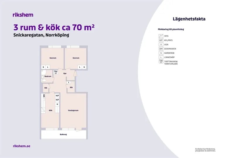 Hyresrätt med 3 rum på Snickaregatan 19 i Norrköping, bild 2 av 3