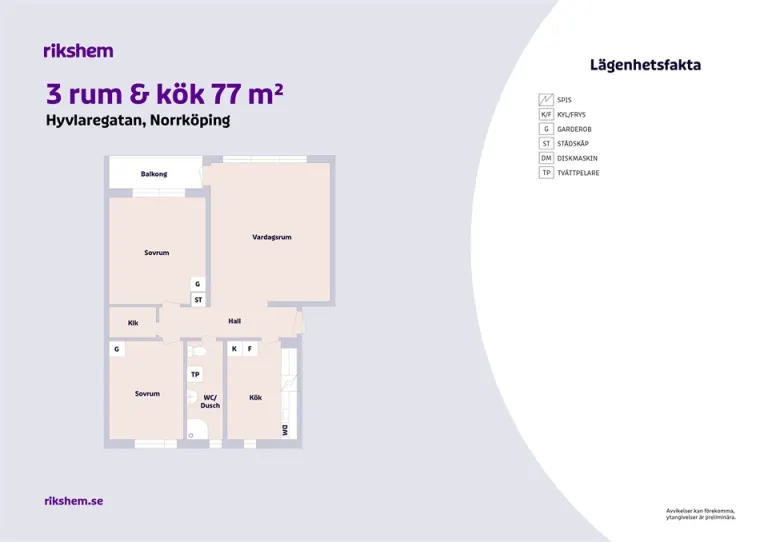 Hyresrätt med 3 rum på Hyvlaregatan 8 i Norrköping