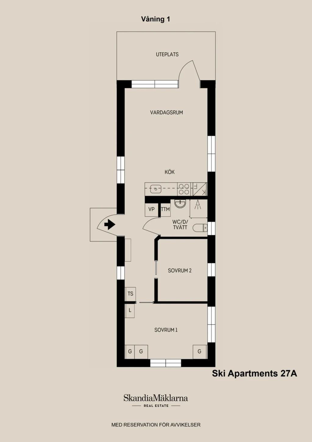 Planritning, Ski Apartments 27A - Nedre Ängsvägen 27A
