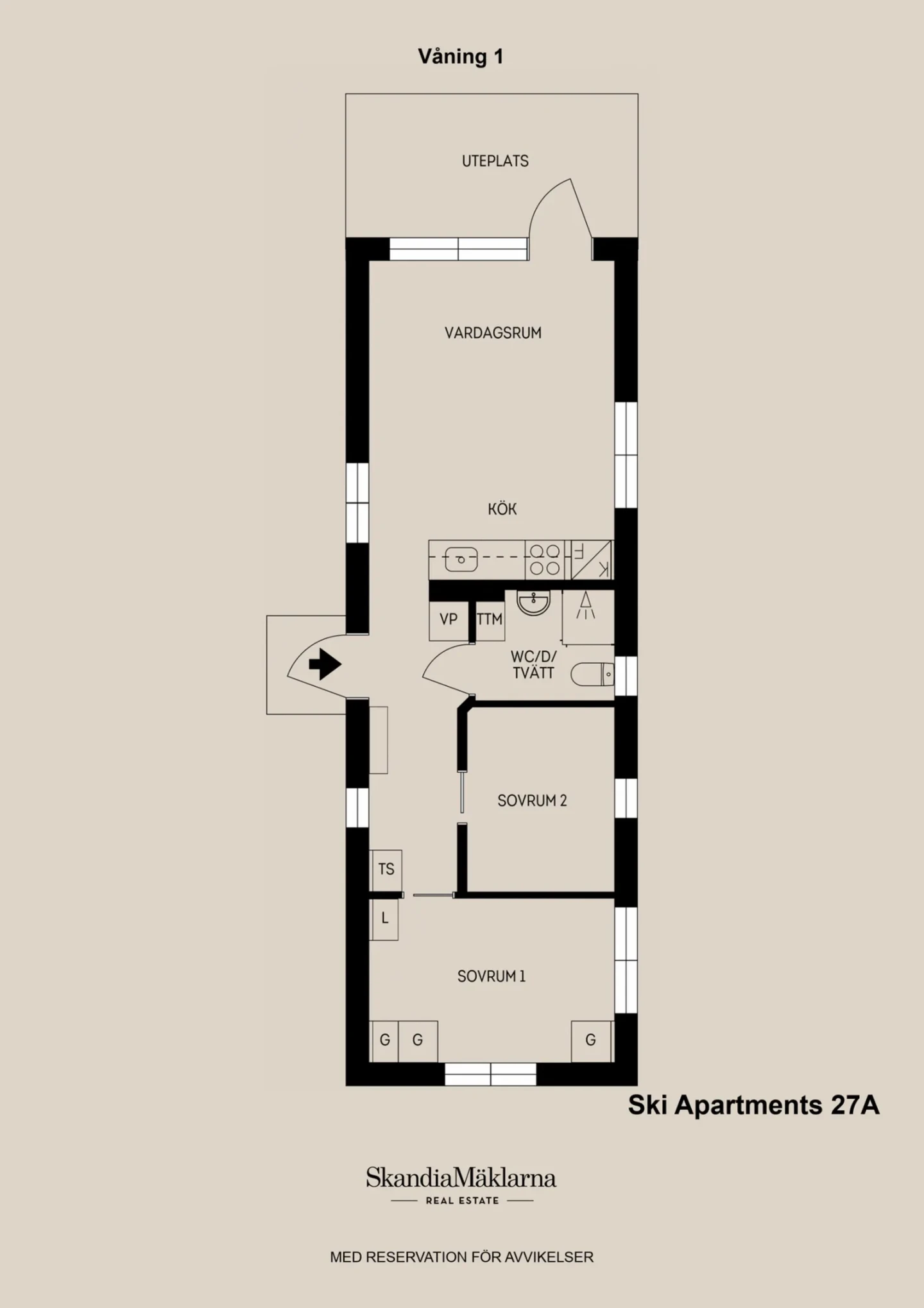 Planritning, Ski Apartments 27A - Nedre Ängsvägen 27A